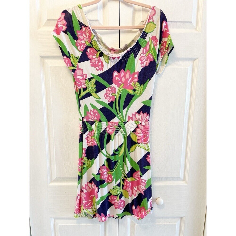 Lily Pulitzer‎ Dress Size XS Multi Color Floral Elastic Waist Off Shoulder